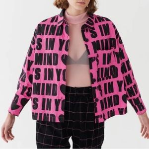 Lazy Oaf Pink and Black Graphic Button-Down Shirt